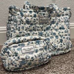 Blue and White Quilted Tote and Pouch Set